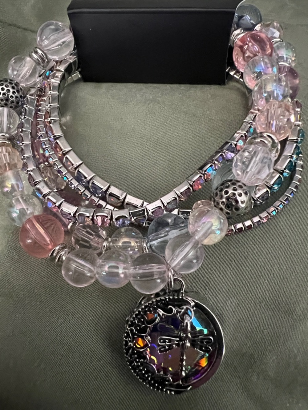 paparazzi Women's Pink Iridescent Stretchy Bracelet Set (5 bracelets)